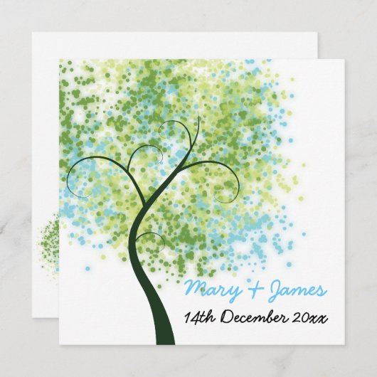 Spring Wedding Swirly Tree "Save the Date" Kaart (Voorkant / Achterkant)