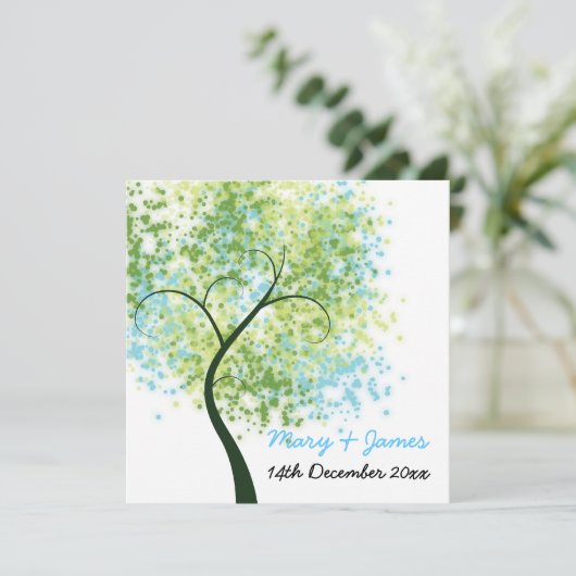 Spring Wedding Swirly Tree "Save the Date" Kaart (Staand voorkant)