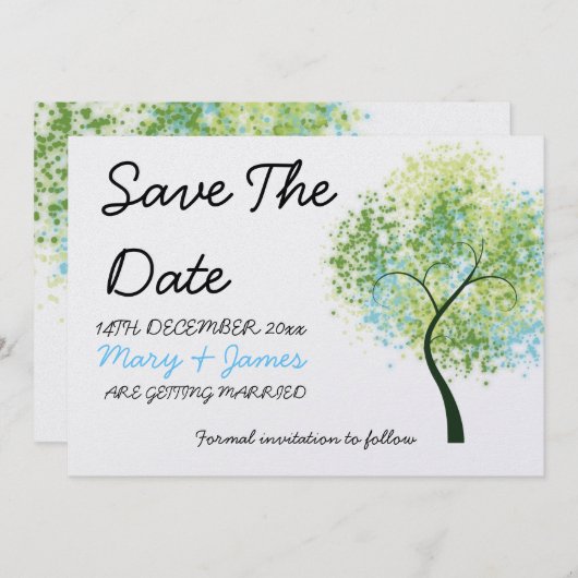 Spring Wedding Swirly Tree "Save the Date" Save The Date (Voorkant / Achterkant)