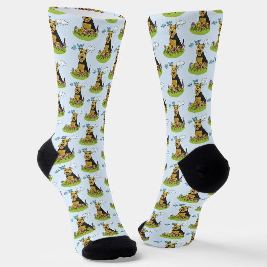 Spring Welsh Terrier Dog met Flowers - Cute Sokken (Gebogen)