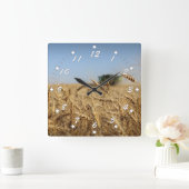 Spring Wheat Harvest Green Combine Vierkante Klok (Huis)