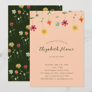 Spring Whimsical Wildflower Oranje Girl Birthday Kaart