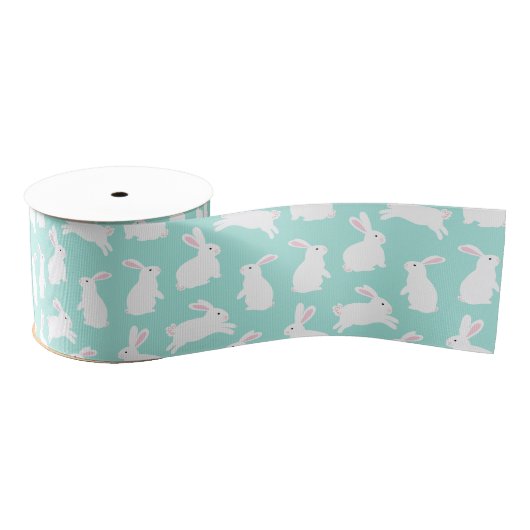 Spring White Bunnies Patroon Grosgrain Lint (Spoel)