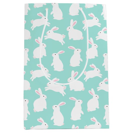 Spring White Bunnies Patroon Medium Cadeauzakje (Voorkant)