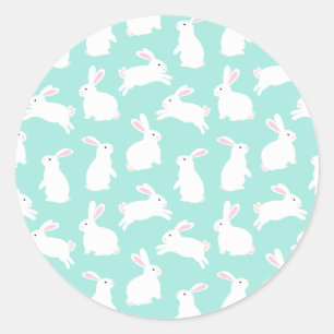 Spring White Bunnies Patroon Ronde Sticker