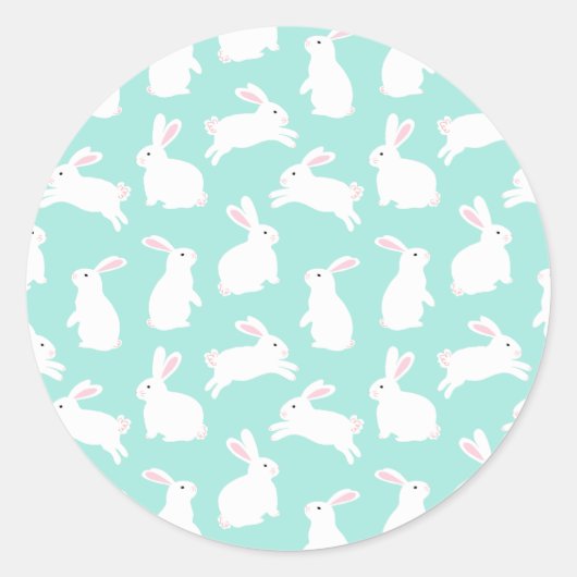 Spring White Bunnies Patroon Ronde Sticker (Voorkant)