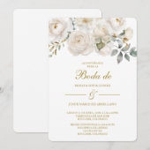 Spring white flower Wedding Invitation in Spanish Kaart (Voorkant / Achterkant)