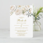 Spring white flower Wedding Invitation in Spanish Kaart (Staand voorkant)