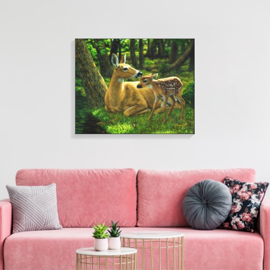 Spring Whitetail Fawn en moeder Deer Canvas Afdruk (Insitu (Woonkamer))