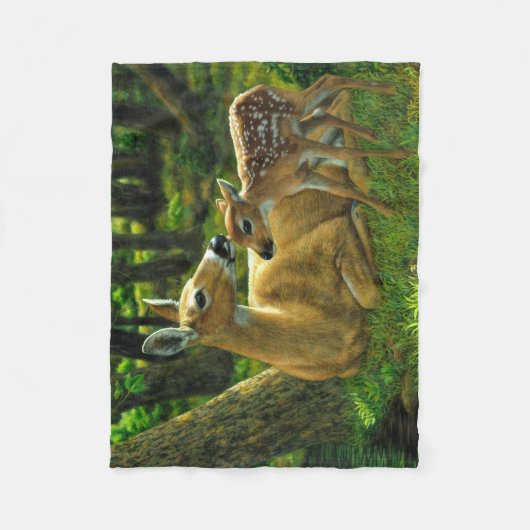Spring Whitetail Fawn en moeder Deer Fleece Deken (Voorkant)