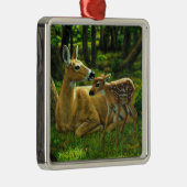 Spring Whitetail Fawn en moeder Deer Metalen Ornament (Rechts)