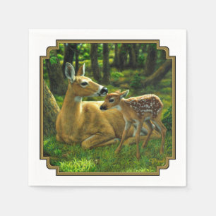 Spring Whitetail Fawn en moeder Deer Servet