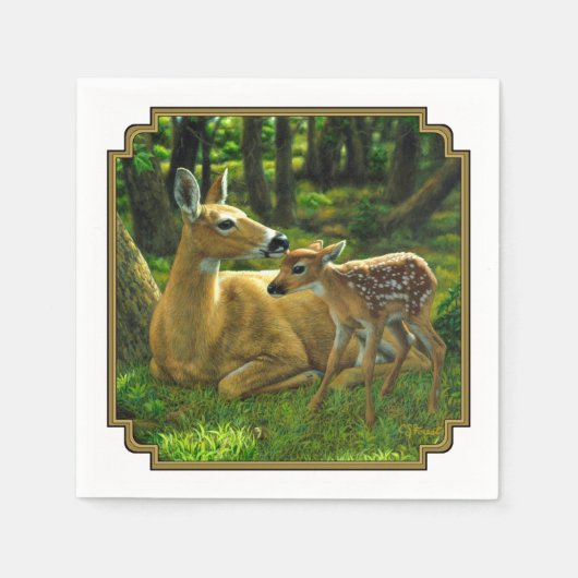 Spring Whitetail Fawn en moeder Deer Servet (Voorkant)