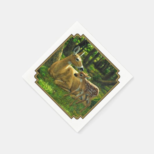 Spring Whitetail Fawn en moeder Deer Servet (Hoek)