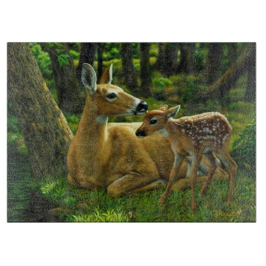 Spring Whitetail Fawn en moeder Deer Snijplank (Voorkant)