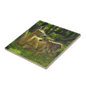 Spring Whitetail Fawn en moeder Deer Tegeltje (Zijkant)