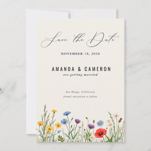 Spring Wild Flower Meadow Fotobruiloft Save The Date (Voorkant)