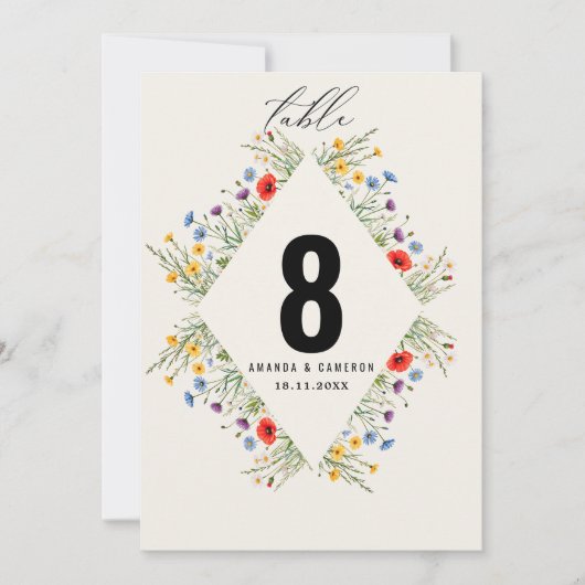 Spring Wild Flower Meadow Trouwtafel Nummer (Voorkant)