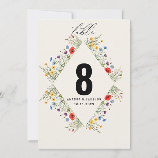 Spring Wild Flower Meadow Trouwtafel Nummer (Achterkant)