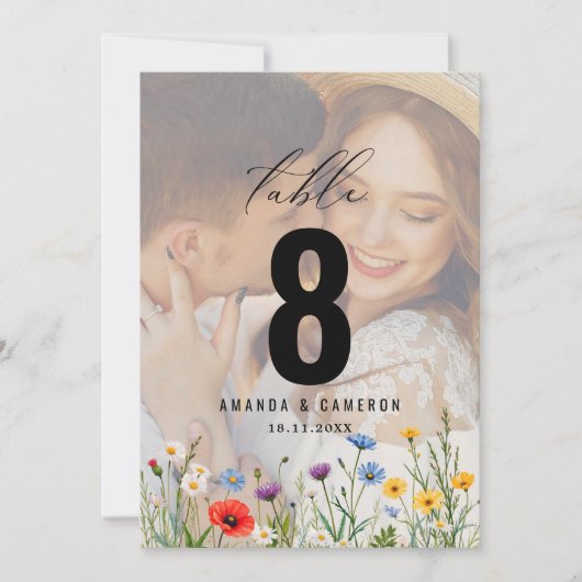 Spring Wild Flower Meadow Trouwtafel Nummer (Voorkant)
