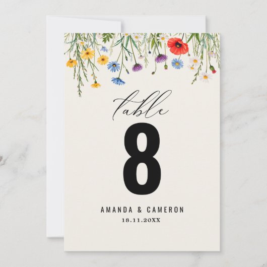 Spring Wild Flower Meadow Trouwtafel Nummer (Voorkant)