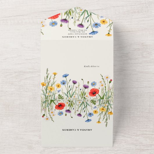 Spring Wild Flower Meadow Wedding All In One Uitnodiging (Buitenkant)