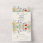 Spring Wild Flower Meadow Wedding All In One Uitnodiging (Binnen)