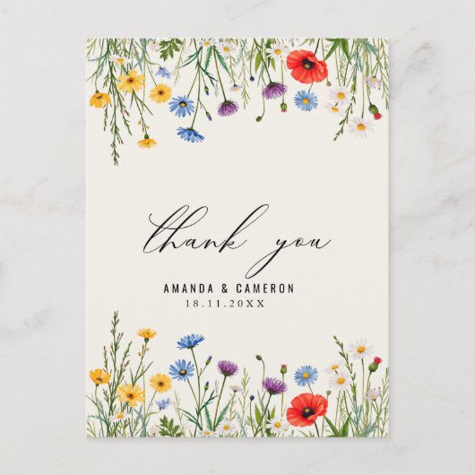 Spring Wild Flower Meadow Wedding Bedankt Briefkaart (Voorkant)