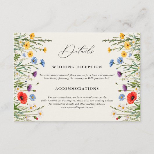 Spring Wild Flower Meadow Wedding Details Informatiekaartje (Voorkant)