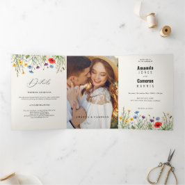 Spring Wild Flower Meadow Wedding Drieluik Aankondiging