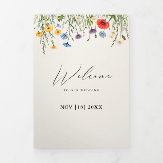 Spring Wild Flower Meadow Wedding Drieluik Aankondiging (Cover)