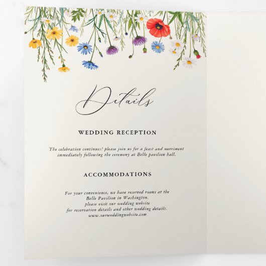 Spring Wild Flower Meadow Wedding Drieluik Aankondiging (Binnenzijde eerst)