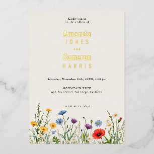 Spring Wild Flower Meadow Wedding Folie Uitnodiging