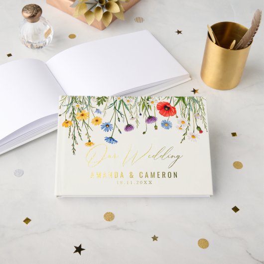 Spring Wild Flower Meadow Wedding Gastenboek (Voorkant open)