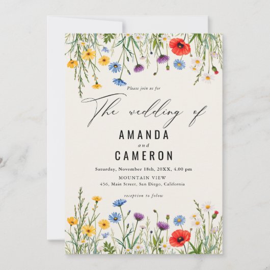 Spring Wild Flower Meadow Wedding Kaart (Voorkant)