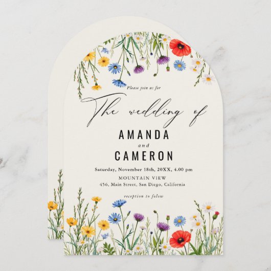 Spring Wild Flower Meadow Wedding Kaart (Voorkant / Achterkant)