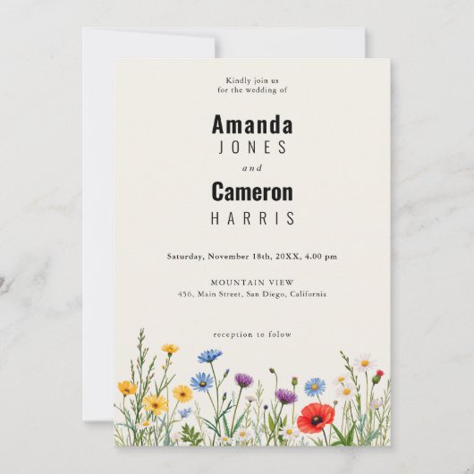 Spring Wild Flower Meadow Wedding Kaart (Voorkant)