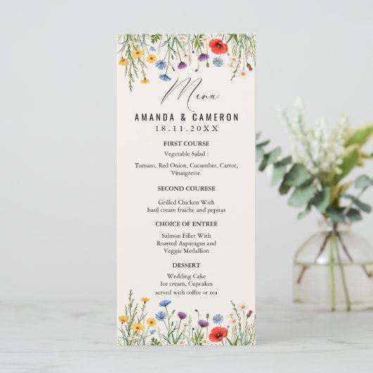 Spring Wild Flower Meadow Wedding Menu (Staand voorkant)