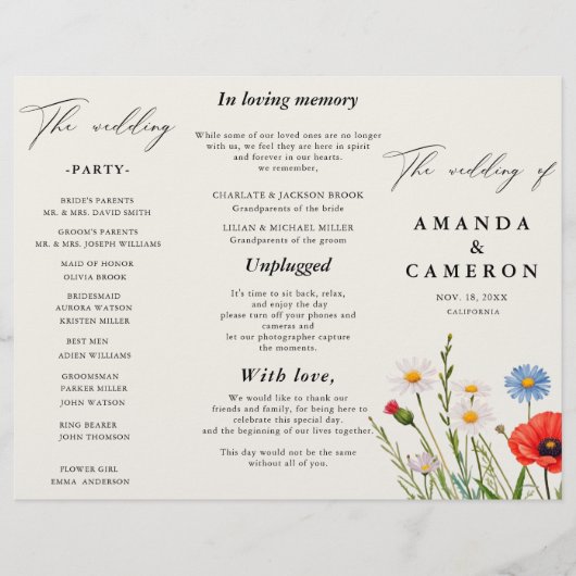 Spring Wild Flower Meadow Wedding Programma (Voorkant)