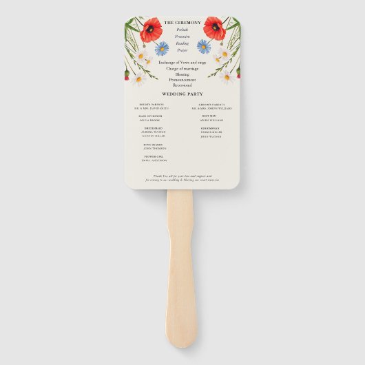 Spring Wild Flower Meadow Wedding Programma Handwaaier (Achterkant)