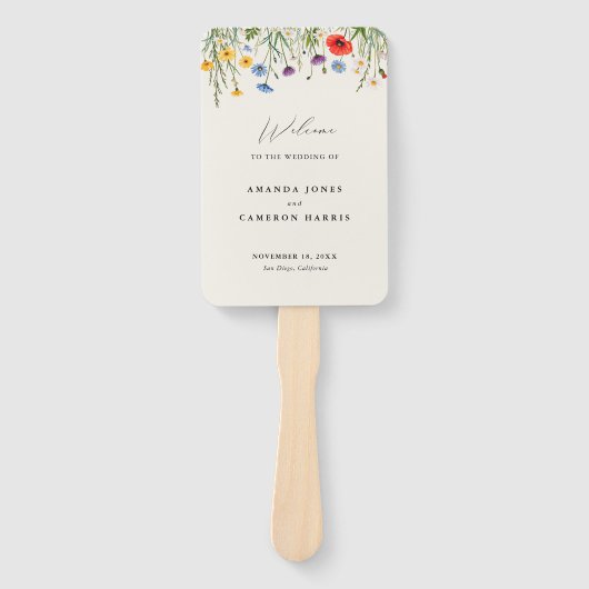Spring Wild Flower Meadow Wedding Programma Handwaaier (Voorkant)