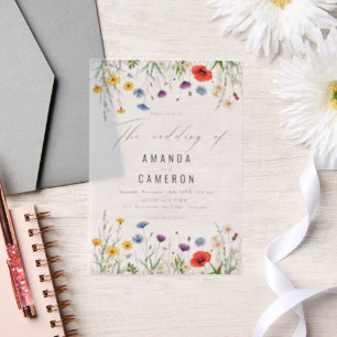 Spring Wild Flower Meadow Wedding Vellum Uitnodigingen
