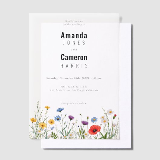 Spring Wild Flower Meadow Wedding Vellum Uitnodigingen (Offset)