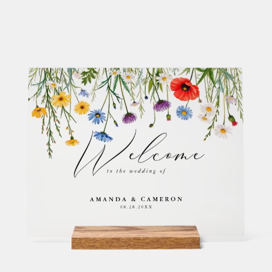 Spring Wild Flower Meadow Wedding Welkom Acryl Bord (Voorkant)