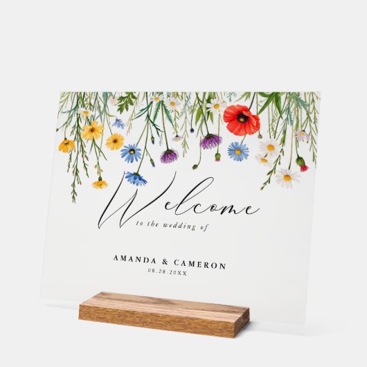 Spring Wild Flower Meadow Wedding Welkom Acryl Bord (Hoek)