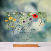 Spring Wild Flower Meadow Wedding Welkom Acryl Bord (Neutraal)