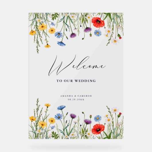 Spring Wild Flower Meadow Wedding Welkom Acryl Bord (Voorkant)