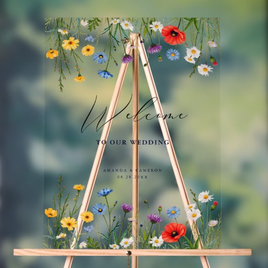 Spring Wild Flower Meadow Wedding Welkom Acryl Bord (Neutraal)