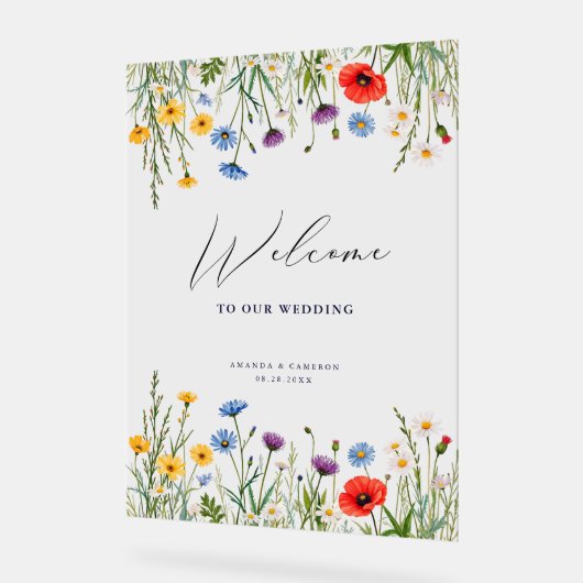 Spring Wild Flower Meadow Wedding Welkom Acryl Bord (Hoek)