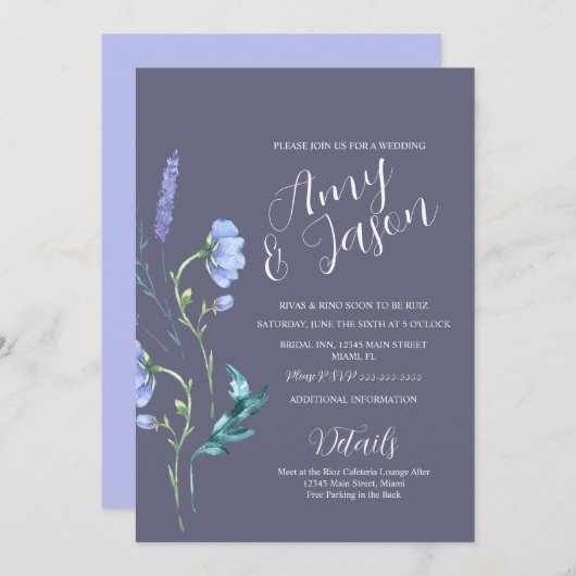 Spring Wild Flower Wreath Muted Paars Wedding Kaart (Voorkant / Achterkant)